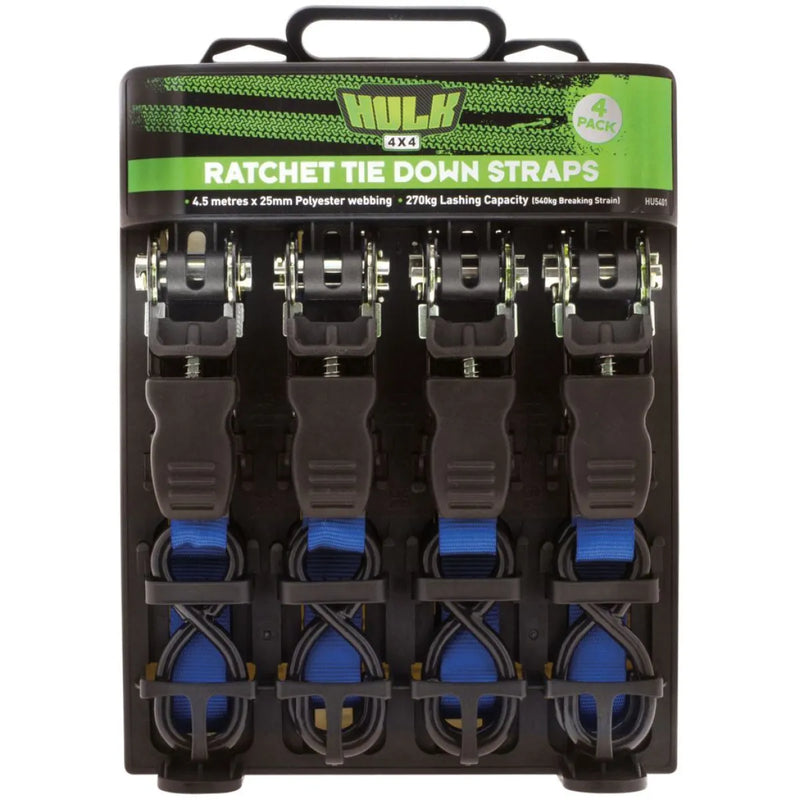 Hulk Ratchet Tie Down Straps | Pack of 4 - Tie Down Straps