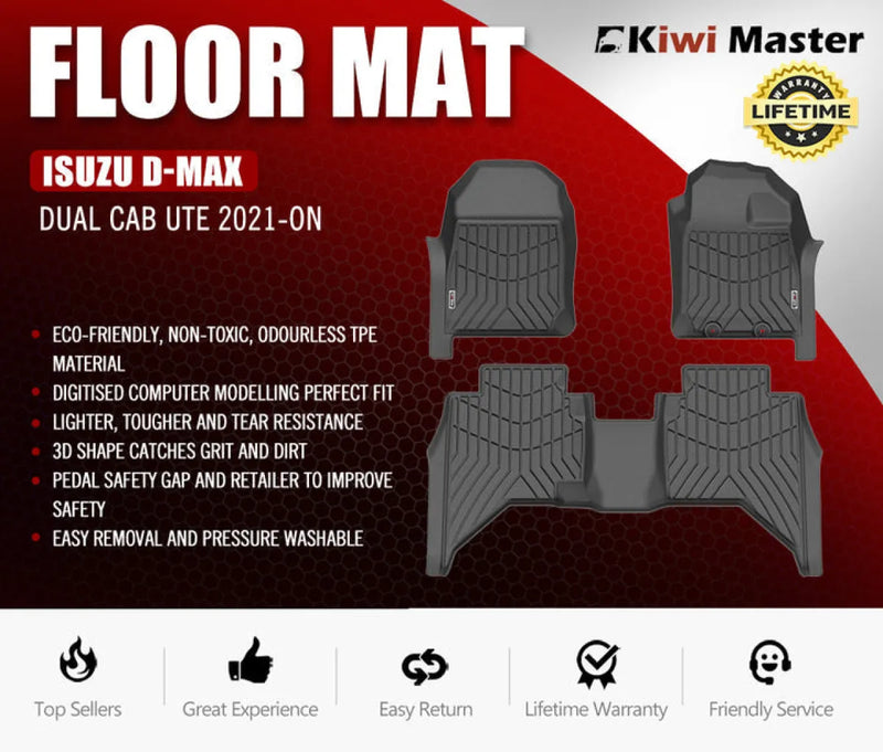 Custom-fit Kiwi Master 3D car floor mats for Isuzu D-Max dual cab ute floor mats