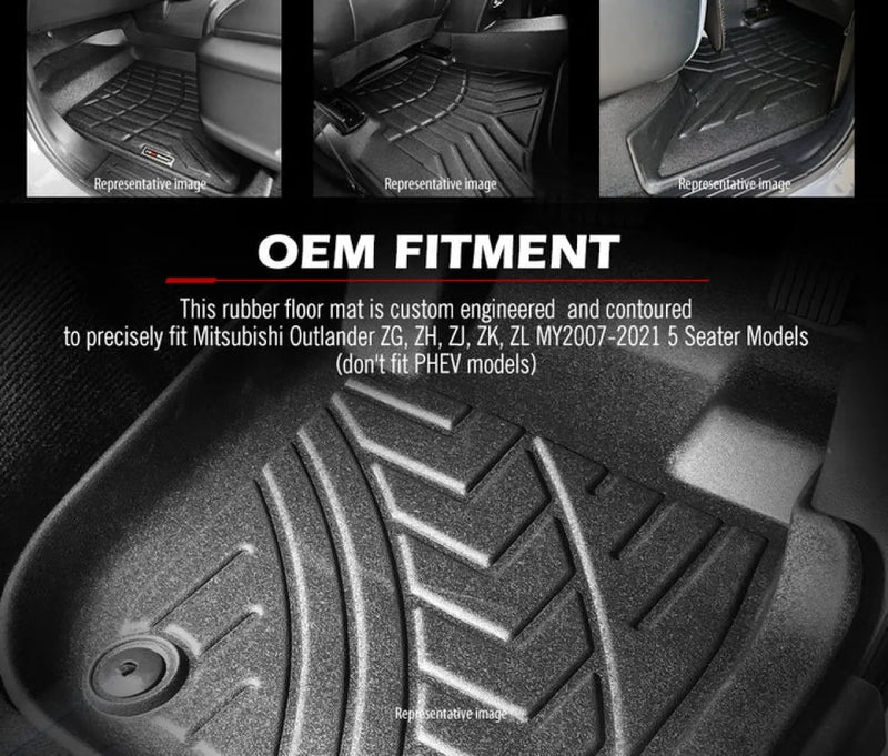 Custom-designed rubber car floor mats for Mitsubishi Outlander MY 2007-2021