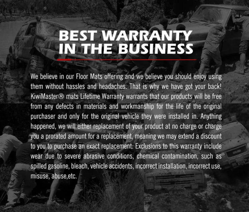 Text-based ad highlighting best warranty on Kiwi Master 3D Car Floor Mats for Mitsubishi Outlander