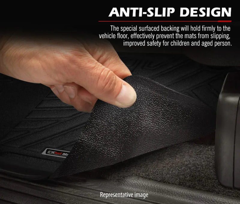 Anti-slip car floor mats with textured backing demonstrated on Mitsubishi Pajero Sport interior