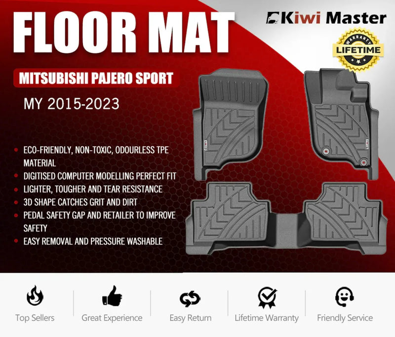 Custom-fit car floor mats for Mitsubishi Pajero Sport MY 2015-2023, durable and stylish