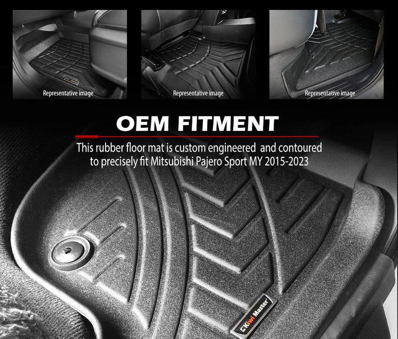 Custom rubber floor mats for Mitsubishi Pajero Sport MY 2015-2023, durable car floor mats