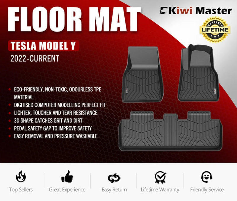 Kiwi Master 3D Car Floor Mats Liner to Fit Tesla Model Y 2022-ON - Car Floor Mats