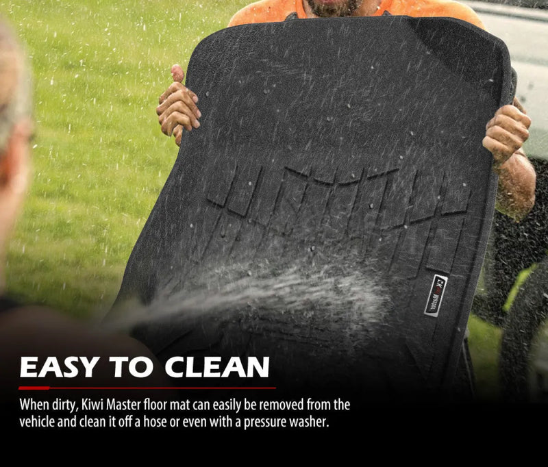 Cleaning black rubber car floor mats with water spray for Ford Everest interior />