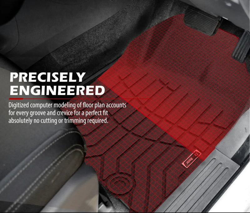 Red custom-fit Ford Everest car floor mats with molded contours and textured surface