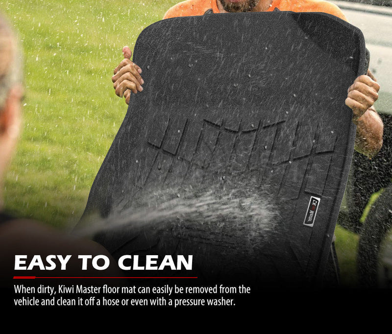 Cleaning black rubber car floor mats with water spray for Ford Everest interior />