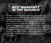 Text-based ad highlighting the best warranty on Kiwi Master car floor mats for Ford Ranger Next Gen