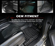 Custom-engineered rubber floor mats for Ford Ranger Wildtrak Raptor 2011-2022