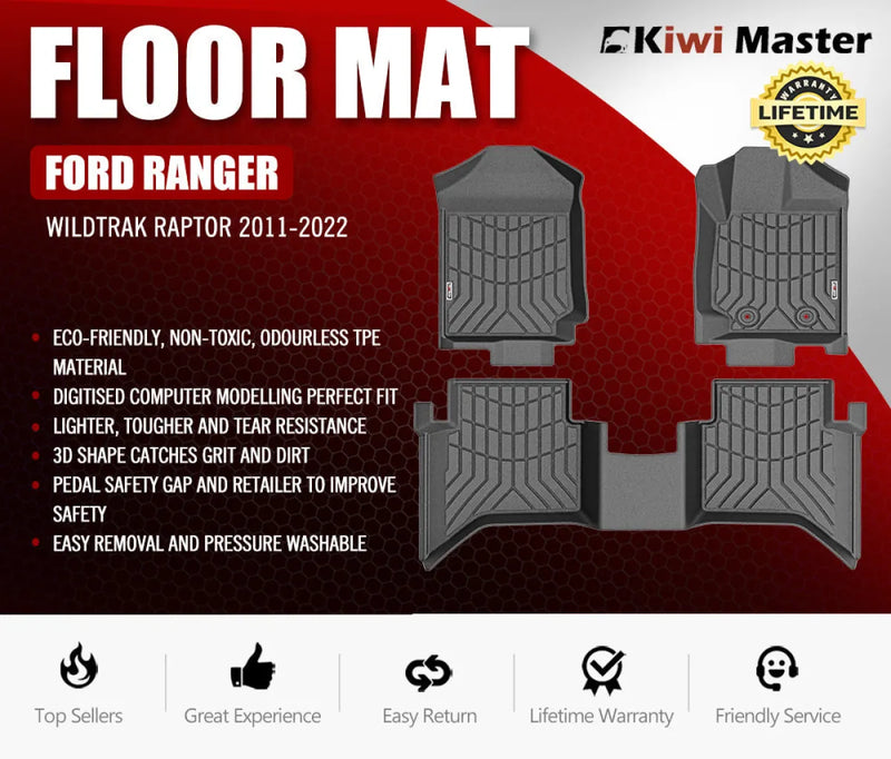 Custom-fit Ford Ranger floor mats from Kiwi Master 3D TPE Car Floor Mats for Wildtrak Raptor