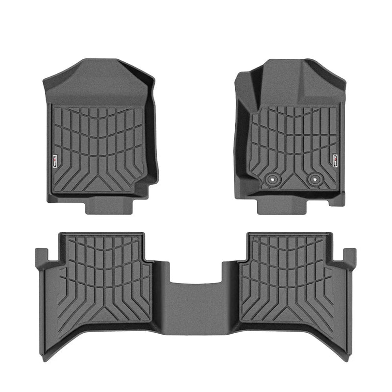 Set of custom-fit Ford Ranger car floor mats with raised edges and textured patterns