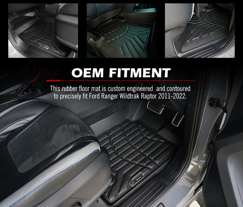 Custom-engineered rubber floor mats for Ford Ranger Wildtrak Raptor 2011-2022
