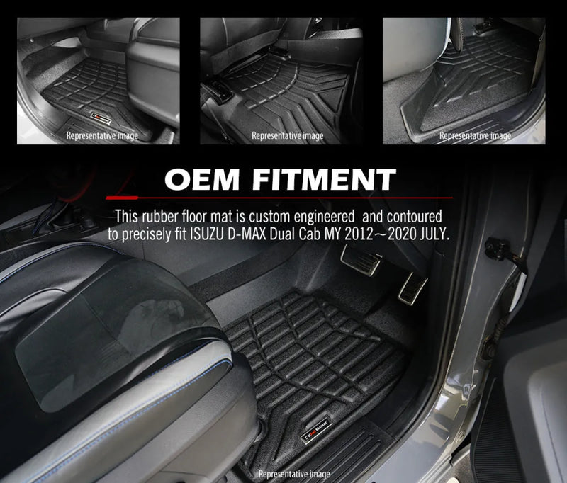 Custom-engineered rubber car floor mats for Isuzu D-MAX Dual Cab vehicle, durable floor mats