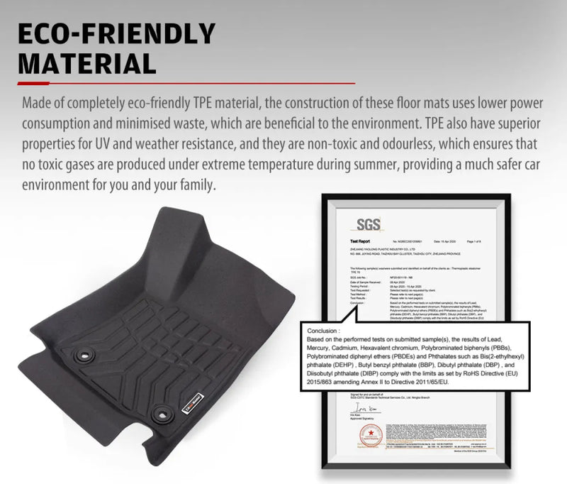 Black textured car floor mats with raised edges and ribbed pattern for Toyota Hilux dual cab