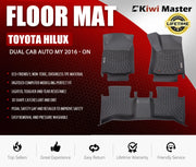 Car floor mats for Toyota Hilux dual cab 2016 onwards Kiwi Master 3D TPE liners