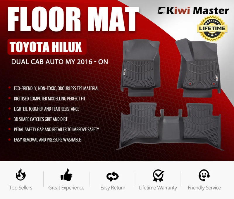 Car floor mats for Toyota Hilux dual cab 2016 onwards Kiwi Master 3D TPE liners
