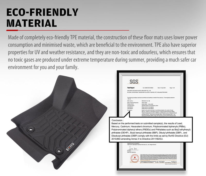Black textured car floor mats with raised edges and ribbed pattern for Toyota Hilux dual cab