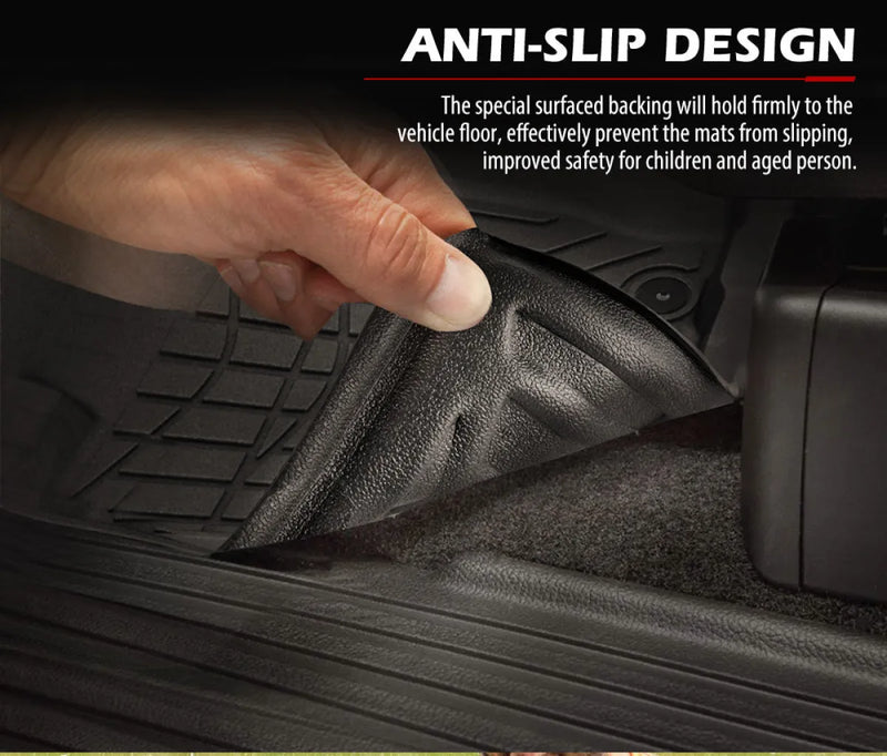 Mitsubishi Triton Kiwi Master 3D TPE car floor mats with anti-slip backing being lifted
