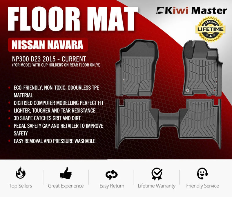 Custom-fit Kiwi Master 3D TPE Floor Mats for Nissan Navara NP300 D23 vehicle