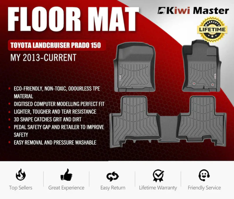 Kiwi Master 3D TPE Car Floor Mats for Toyota Landcruiser Prado 150 MY | 2013 - Current