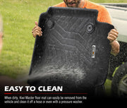Black rubber car floor mats being cleaned with water for Kiwi Master 3D TPE Car Floor Mats