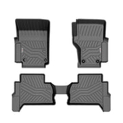 Custom-fit Kiwi Master 3D TPE car floor mats with textured surfaces and raised edges