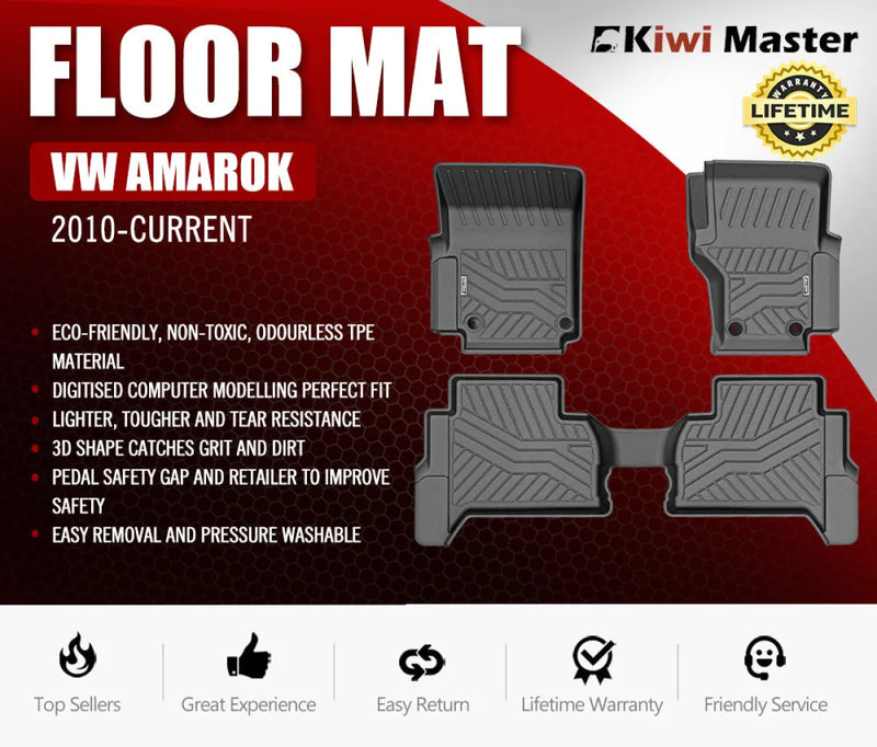 Custom fit Kiwi Master 3D TPE car floor mats for VW Amarok 2010-current, protective and durable