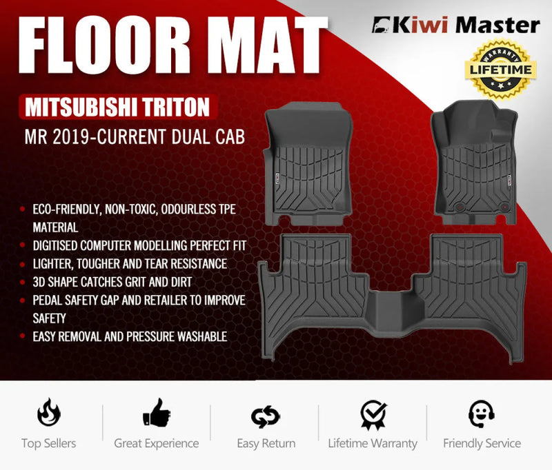 Kiwi Master Car Floor Mats for Mitsubishi Triton MR | 2019 - Current Dual Cab - Car Floor Mats