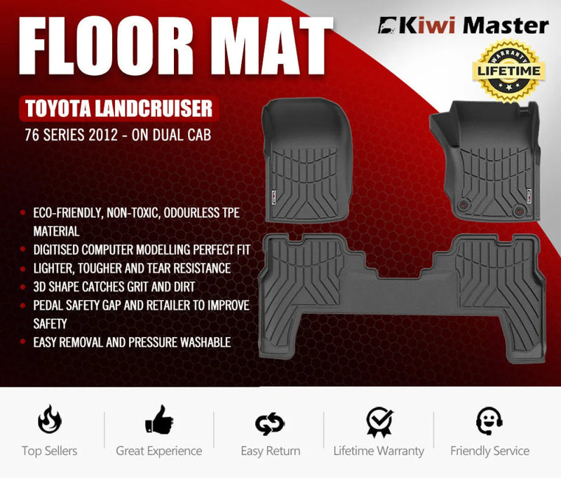 Car floor mats for Toyota Landcruiser 76 Series GXL Dual Cab with textured design