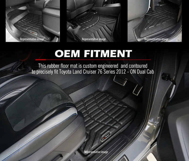 Custom-engineered rubber car floor mats for Toyota Land Cruiser 70 Series vehicles