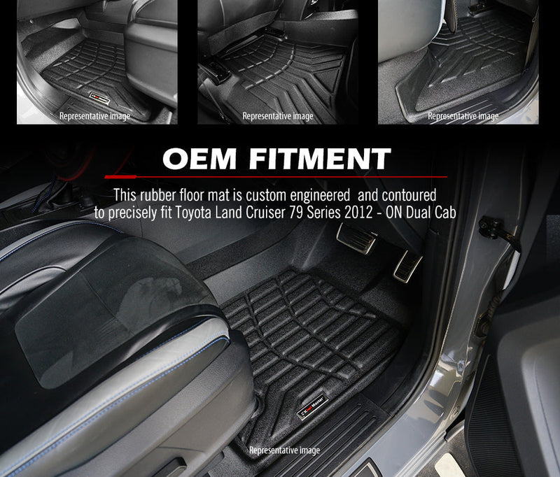Custom-engineered rubber car floor mats for Toyota Land Cruiser 70 Series GXL Dual Cab