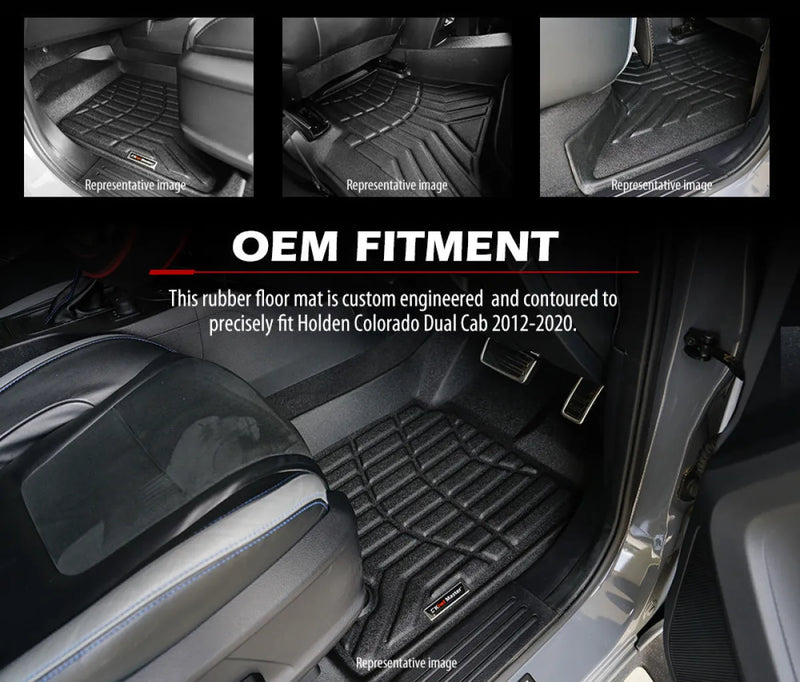 Custom-fit rubber car floor mats for Holden Colorado Dual Cab vehicles