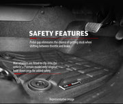 Car floor mats with pedal gap design and retention system for Holden Colorado Dual Cab