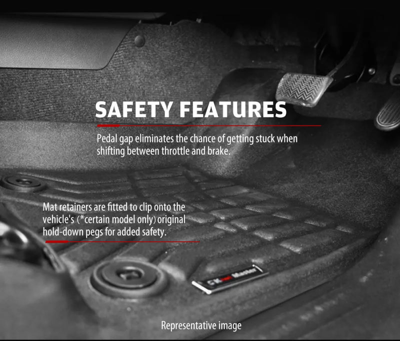 Car floor mats with pedal gap design and retention system for Holden Colorado Dual Cab