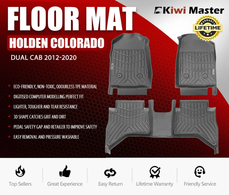 Custom-fit Kiwi Masters 3D TPE car floor mats for Holden Colorado dual cab 2012-2020