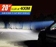 Lightfox 20 inch LED light bar illuminating a dark road for vehicles, high-powered led light bar