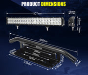 LED light bar with mounting dimensions and number plate frame for Lightfox 20 LED light