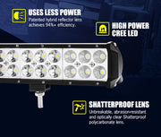LED light bar with high-power bulbs and shatterproof lens on Lightfox 20-inch LED light bar with number plate frame