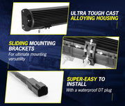Lightfox 20 LED light bar with rugged housing, mounting brackets, and wiring harness