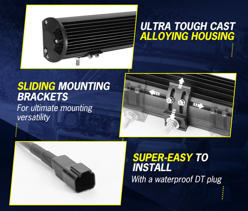 Lightfox 20 LED light bar with rugged housing, mounting brackets, and wiring harness
