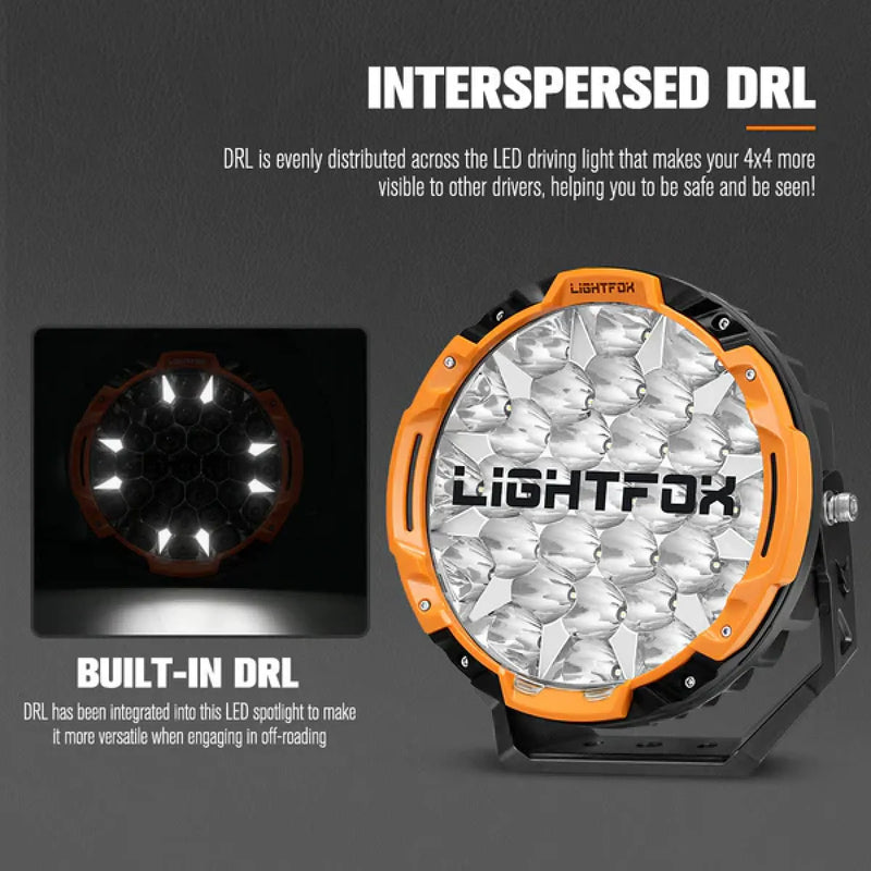 Lightfox LED Driving Lights plus Single Row LED Light Bar with Wiring Kit Bundle