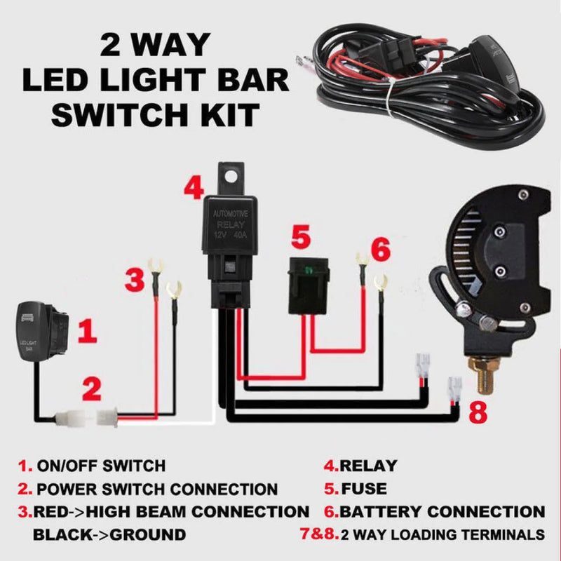 Lightfox LED Wiring Loom Harness Kit with Rocker Switch and 2-way LED Light Bar Switch