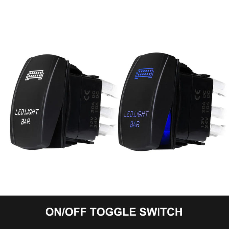 On/off rocker switch with illuminated labels for LED wiring loom harness in Lightfox kit