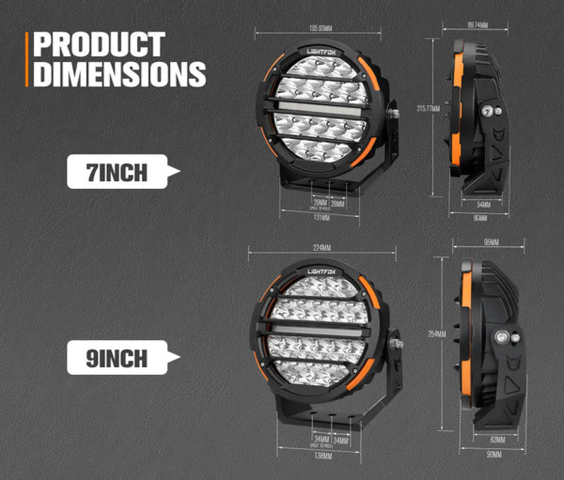 Lightfox Polaris 7" and 9" LED Round Driving Lights Bundle