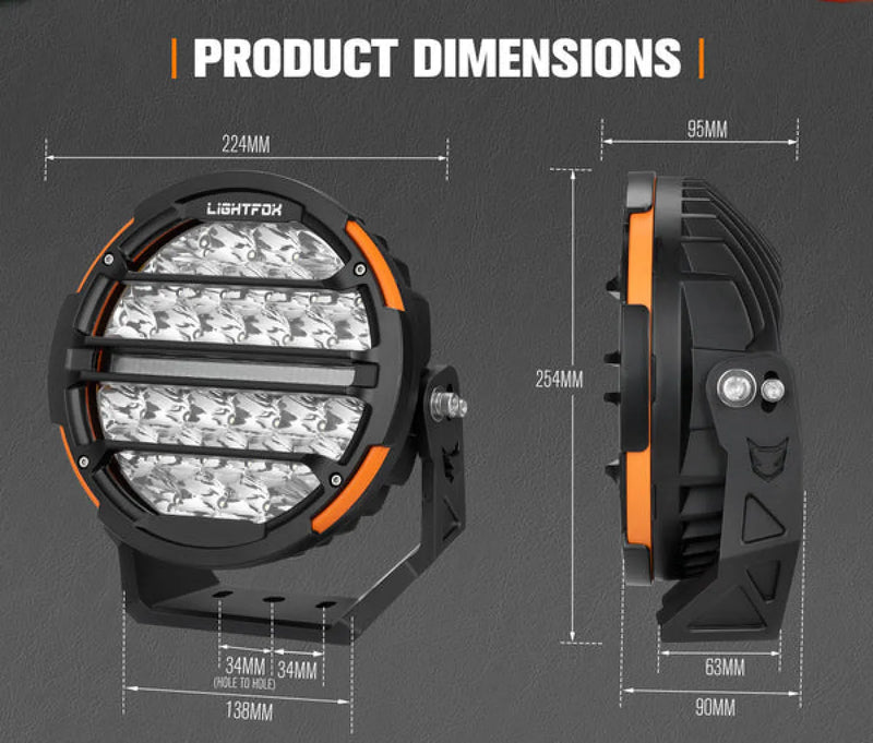 Lightfox Polaris 9" LED Round Driving Lights | Pair