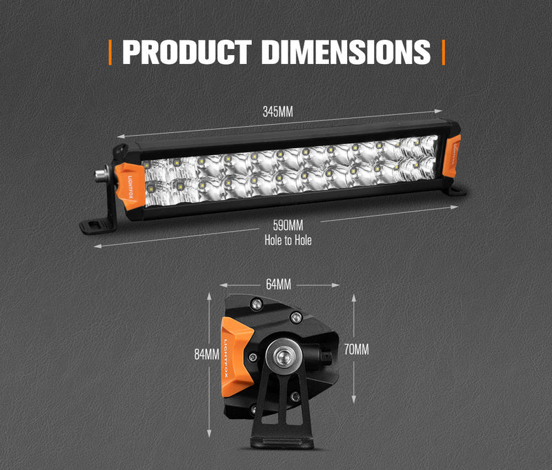 Lightfox Rigel Series 12-inch LED light bar with orange accents and dual-row LEDs