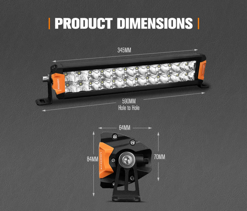 Lightfox Rigel Series 12-inch LED light bar with orange accents and dual-row LEDs