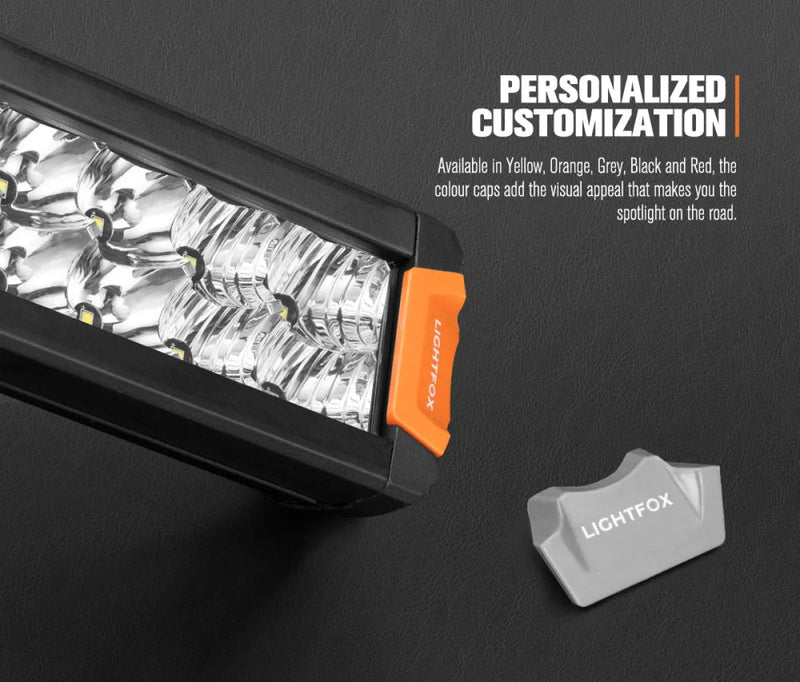 LED light bar with customizable colored end caps from Lightfox Rigel Series 12-inch LED light bar