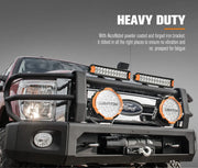 Heavy-duty truck front grille with Lightfox Rigel Series 12 inch LED light bar and accessories