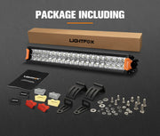 Lightfox Rigel Series 20-inch LED light bar with orange end caps and mounting accessories